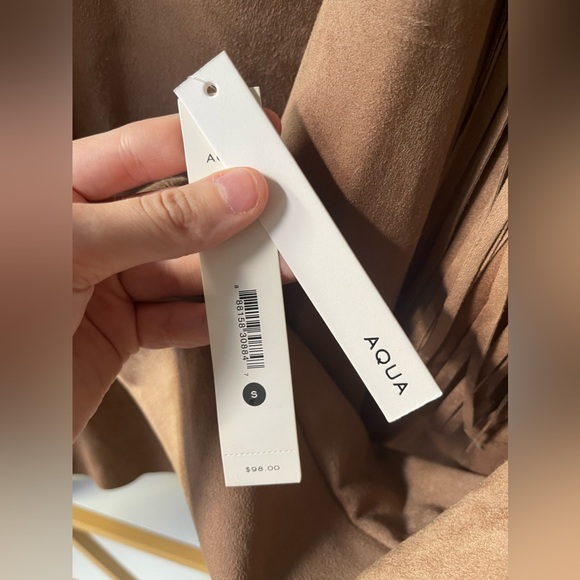 Aqua Faux Suede Fringe Western Brown Women's Draped Style Jacket Size S, NWT - Picture 3 of 4